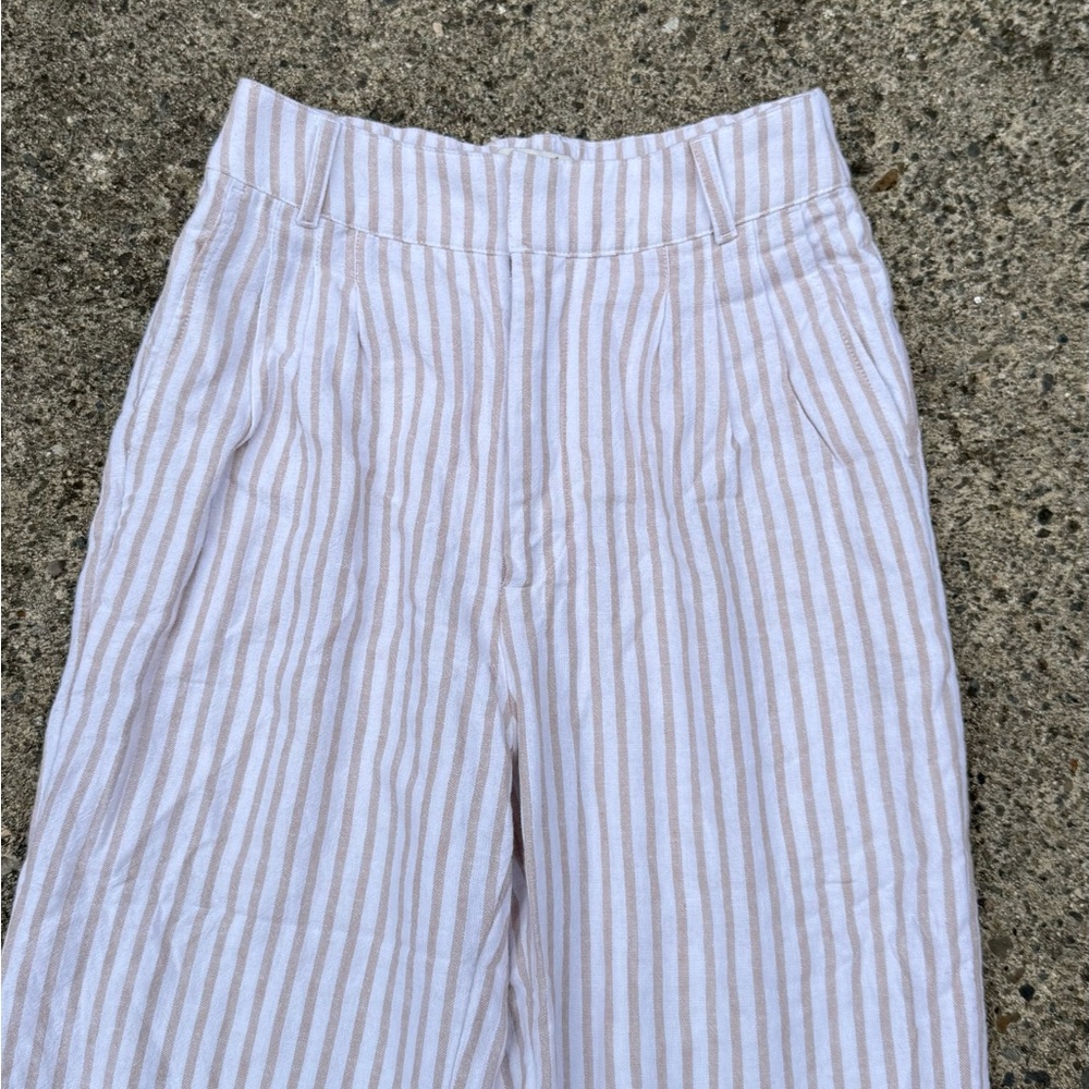 Abercrombie & Fitch White Tan Stripe Pants XS Summer Lightweight Chic - Picture 2 of 9